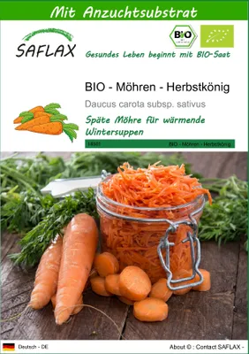 Produktbild von SAFLAX - BIO - Möhren - Herbstkönig - 1000 Samen - Mit keimfreiem Anzuchtsubstrat - Daucus carota