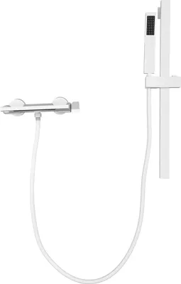 Produktbild von Badewannenarmatur - Wasserfall mit Handbrause - Wandmontage - Messing - Keramikkartusche - Stabhandbrause - Lochabstand 13,5–16 cm - Lackierte Oberfläche - Weiß