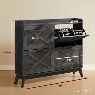 Produktbild von CASABEL Schuhschrank 24 Paar, Fronten mit Kreuzmuster, dunkles Holz