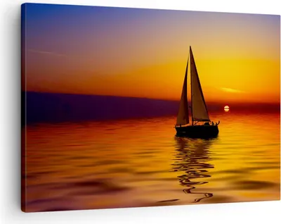 Produktbild von Bild auf Leinwand - Leinwandbild - Boot Sonnenuntergang Landschaft - 70x50cm - Wand Bild - Wanddeko - Leinwanddruck - Bilder - Kunstdruck - Wanddekoration - Leinwand bilder - Wandkunst - AA70x50-0106