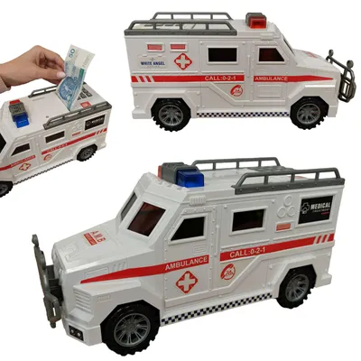 Obrázek produktu pro Lebula pokladnička na mince bankovky prasátko dárek na peníze otevírací interaktivní auto ambulance