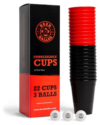 22 unzerbrechliche Partybecher 473 ml, Rot/Schwarz, spülmaschinenfest