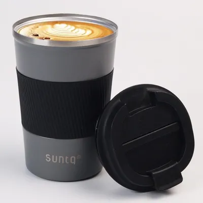 Immagine prodotto di Tazza termica in acciaio inossidabile, adatta per bevande calde o fredde, da portare con sé, capacità 380 ml, colore grigio/nero