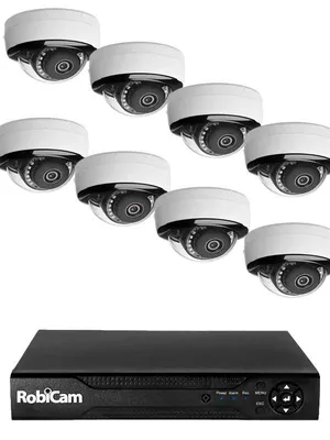 Obrázok produktu pre NVR, RobiCam, 8 kopulových kamier, 5 MP, vysoké rozlíšenie, kamerový systém, súprava kamier, systém NVR, IP kamery, zabezpečenie domácností a firiem
