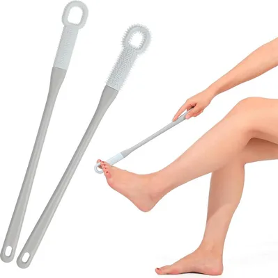 Image de Brosse à pied en silicone pour la douche, lot de 2 brosses à pied à long manche