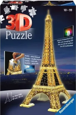 Immagine prodotto di Illuminated Eiffel Tower 3D Puzzle - Ravensburger - 216 pieces - glue-free - with color LEDs - Ages 10+