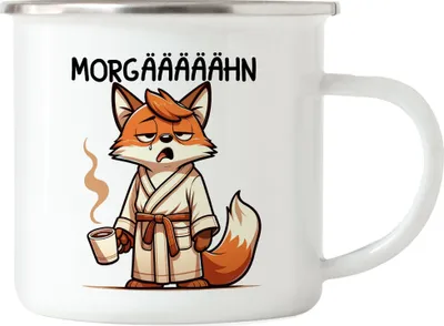 Produktbild von Morgääään Müder Fuchs Emaille Tasse - Büro Koffein Junkie