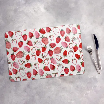 Produktbild von Tischset 6x45x30 cm Platzset Tischmatte Platzmatte Untersetzer - gezeichnete schöne Erdbeeren