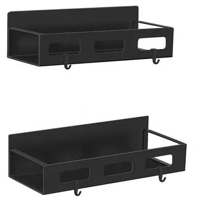 Produktbild von Set mit 2 magnetischen Edelstahl-Kühlschrankregalen, Hängeregalen, Küchenregalen, Gewürzregalen, Organizer inklusive 4 Haken (schwarz (2 Größen))