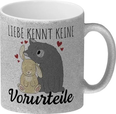 Produktbild von Liebe kennt keine Vorurteile Hase und Wolf Glitzer-Kaffeebecher
