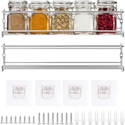Image de Panier mural argenté pour la salle de bain - lot de 2, rangement peu encombrant pour la cuisine