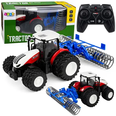 Productafbeelding van Op afstand bestuurbare tractor met Rc-rolverlichting Rood 1:24