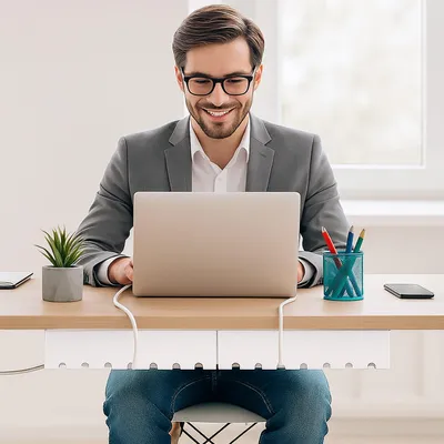 Produktbild von Schreibtisch-Kabelwannen-Set - Kabelmanagement aus Stahl für PC/TV