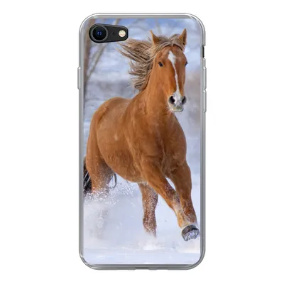 Produktbild von MuchoWow® Handyhülle Schutzhülle Hülle für iPhone SE 2022 Pferd - Schnee - Braun Silikon Softcase Handy Hülle - Schutzhülle
