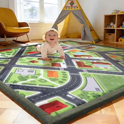 Imagen del producto de alfombra de juego para niños, alfombra para gatear, 200x280x3 cm, color verde