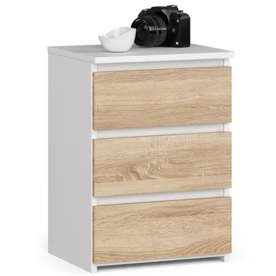 Produktbild von Nachttisch Kommode Wohnzimmer Schlafzimmer mit 3 Schubladen B40 x H57 x T35 cm Weiss-Sonoma