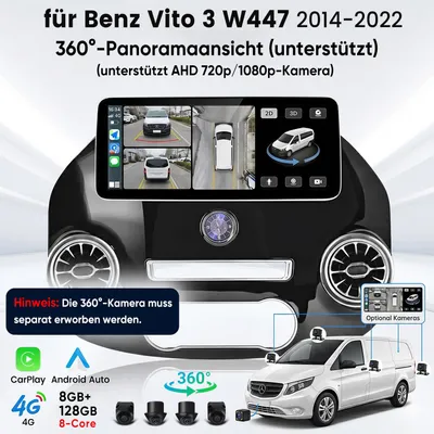 Produktbild von 12.3"CarPlay Android Autoradio Für Mercedes Benz Vito W447 2014-2022 GPS Navi WIFI 4G BT SWC DAB+ USB 8+128G 8-Kern