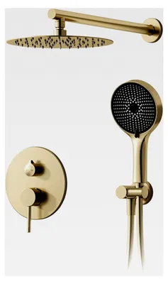 Produktbild von Duschsystem mit 30 x 30 cm Regendusche, Unterputz Duscharmatur Set in gebürstetem Gold, 360° verstellbarer Duschkopf und Handbrause, Anti-Kalk Düsen
