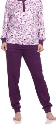 Produktbild von Edler Damen Interlock Schlafanzug Pyjama lang mit Bündchen - auch in Übergrößen ; rosa , 60/62
