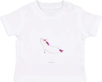 Produktbild von Mr. & Mrs. Panda  T-Shirt Einhorn Yoga 0. - 6. Monat - Weiß - Geschenk, Baby Oberteil, Unicorn, Entspannung, Babyshirt, Jerseyshirt, Einhörner, Sport, Namaste