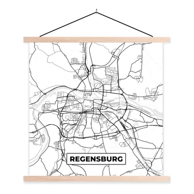 Produktbild von MuchoWow® Textilposter Karte - Regenburg - Stadtplan 60x60 cm mit holzfarbenen Rahmen - Wanddekoration