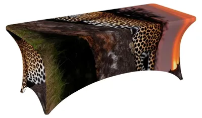 Produktbild von Stretch-Elasthan-Tischdecke im afrikanischen Leopardenmuster für rechteckige Tische, dekorativ für Innen- und Außenbereiche, waschbar, geeignet für Veranstaltungen, Hochzeiten und Partys