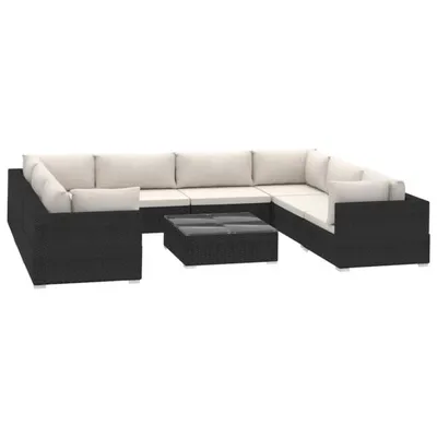 Produktbild von vidaXL 9-tlg. Garten-Lounge-Set mit Auflagen Poly Rattan Schwarz