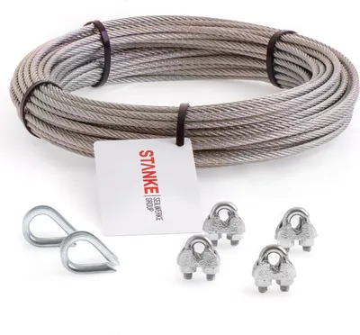 Produktbild von Seilwerk STANKE Rankhilfe Edelstahldrahtseil 20m V4A Edelstahlseil 3mm 7x7, 2x Kausche V4A, 4x Bügelformklemme V4A - SET 1
