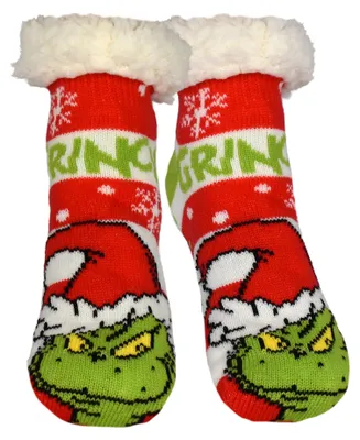 Produktbild von The Grinch Hüttensocken - Haussocken für Mädchen Kuschelsocken Flauschige Wintersocken warme Kinder Socken Rot/Weiß 31-34