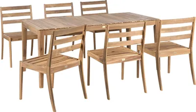 Produktbild von BELIANI Gartenmöbel Set Hellbraun es Akazienholz Rustikaler Stil Rechteckiger Gartentisch mit 6 Stühlen Outdoor Terrasse Garten Holzmöbel