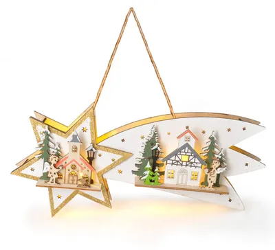 Produktbild von Solight LED-Weihnachtskomet, 10 LEDs, Holz, 30 cm, 1V278