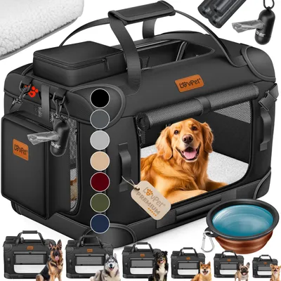 Produktbild von LOVPET® Hundebox Hundetransportbox faltbar Inkl.Hundenapf Transporttasche Hundetasche Transportbox für Haustiere, Hunde und Katzen Haustiertransportbox, Schwarz, XXL