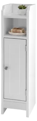 Produktbild von Relaxdays Badezimmerschrank, 5 Fächer, HxBxT: 80 x 18 x 20 cm, Magnetverschluss, Landhausstil, schmaler Badschrank, weiß