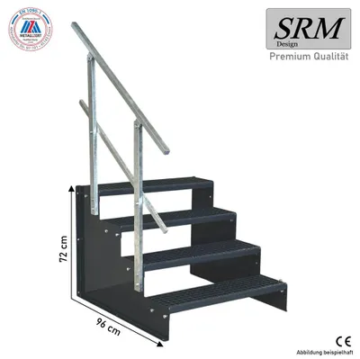 Zdjęcie produktu dla Schody stojące, 4 stopnie, model 2, kolor antracyt, szerokość 140 cm, wysokość 72 cm, 1 sztuka balustrady prostokątnej