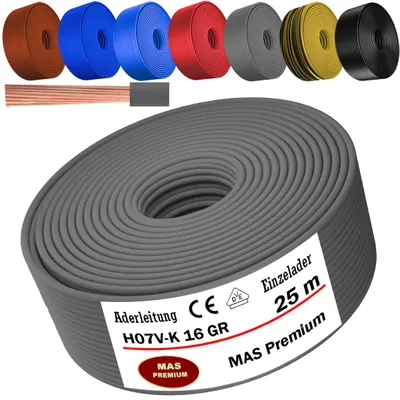 Image de Câble d'alimentation de 25 mètres, type H07 V-K, couleur grise, 1 x 16 mm², monoconducteur, flexible