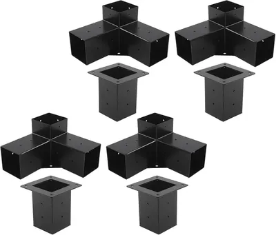 Imagen del producto de Soportes para pérgola, soportes angulares de 3 vías con tornillos, base para poste, anclaje para poste, soportes para poste con recubrimiento en polvo, kit de carpintería para pérgola (8 piezas)