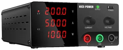Obrázek produktu pro Stejnosměrný napájecí zdroj, nastavitelné napětí, vysoký výstupní proud, 0–200 V, 0–5 A, 0–1000 W