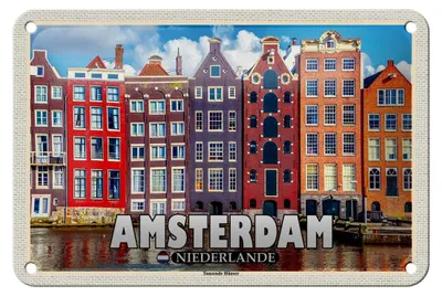 Produktbild von Blechschild Reise 18x12cm Amsterdam Niederlande Tanzende Häuser Deko