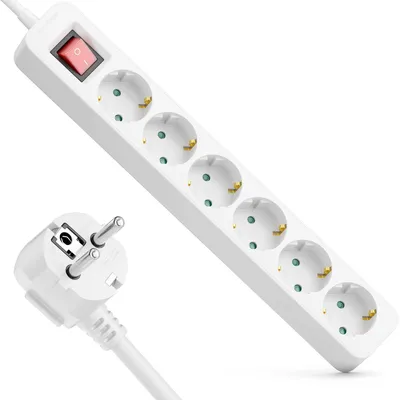 Produktbild von deleyCON 6-Fach Steckdosenleiste mit beleuchtetem EIN/AUS Schalter - 3,0m Kabel - 6x Schutzkontaktbuchse Mehrfachsteckdose Stromkabel Verteiler Verlängerung Stromleiste Haushalt Büro 3680W 16A - Weiß