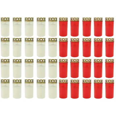 Produktbild von 40x Grablicht Brenner Nr. 3 weiß und rot mit Deckel Grabkerzen Grablicht Grablichtkerze Trauerlicht Gedenkkerze Golddeckel