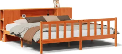 Produktbild von Massivholzbett mit Regal ohne Matratze Wachsbraun 200x200 cm