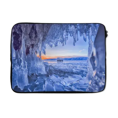 Produktbild von MuchoWow® Laptop Hülle 14 ZollSonnenuntergang in einer Eishöhle Laptoptasche - Laptoptasche - Stoßsicher - Schutzhaube