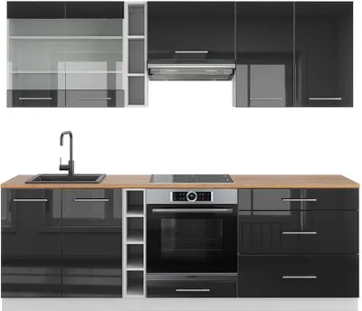 Produktbild von Küchenzeile Vicco Fame-Line Anthrazit Hochglanz/Weiß 235 cm , AP Eiche, Model 42730