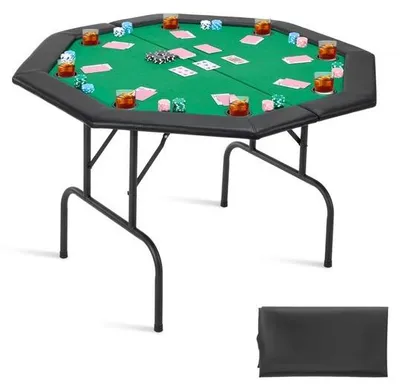 Obrázok produktu pre Skladací a rozkladací pokerový stôl - Osemuholníkový herný stôl 126 cm - pre 8 hráčov - Prémiový herný nábytok