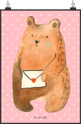 Produktbild von Mr. & Mrs. Panda Bild Bär Vermissen DIN A2 - Rot Pastell - Geschenk, Freundin, Reise, Freund, Wandbild, Liebeskummer, Verreist, wanddeko, Unglücklich Verliebt, drucke