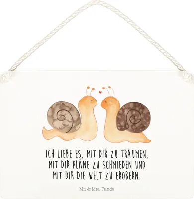 Produktbild von Mr. & Mrs. Panda Schild Schnecken Liebe DIN A5 - Transparent - Geschenk, wandtafel, glücklich, Verliebt, Paar, Freundin, Holzschild, Türschild, Zukunft, Ehe