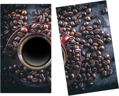Produktbild von Spritzschutz Herdabdeckplatte Schneidebrett aus Glas Tasse auf Kaffeebohnen 2-Teilig (60x52cm)