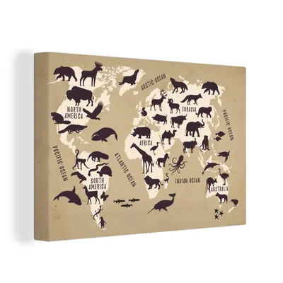 Produktbild von OneMillionCanvasses® - Leinwandbilder - 150x100 cm, Weltkarte - Tiere - Welt, Wandbilder Kunstdruck Wanddekoration