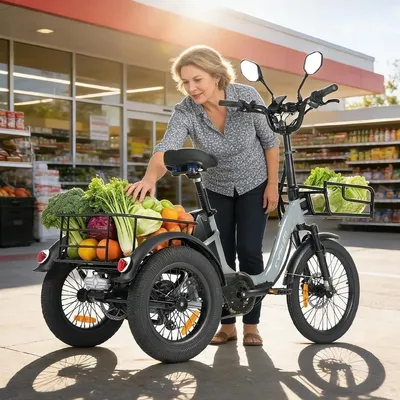 Produktbild von E-Bike Dreirad für Erwachsene, 16 Zoll faltbares Elektro Dreirad für Herren und Damen, 3 Rad Elektrofahrrad mit 48V 20Ah Lithium Akku, 90 Nm e-Dreirad