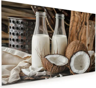 Produktbild von Küchenrückwand Spritzschutz Glas mit Motiv Kokosnusslmahlzeit 40 x 40 cm